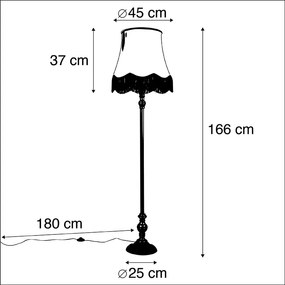 Candeeiro de pé preto com cúpula Granny dourada - Clássico Clássico / Antigo