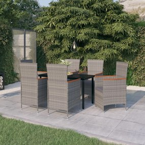 vidaXL 7 pcs conjunto de jantar para jardim com almofadões cinzento
