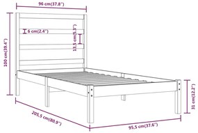 Cama sem colchão 90x200 cm madeira de pinho maciça branco