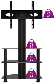 Suporte de canto para TV 32-70 polegadas c/ 3 prateleiras preto