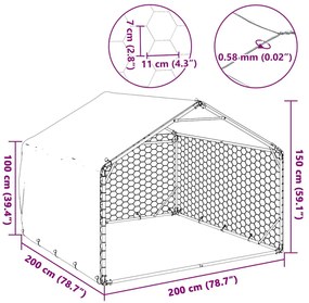 Canil exterior para cães com cobertura 2x2x1,5m aço galvanizado