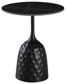 Mesa apoio CAVEZZO, tampo cerâmica mármore preto, 50 cms de diâmetro preta,
