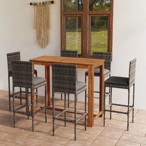 vidaXL 7 pcs conjunto de bar para jardim com almofadões cinzento