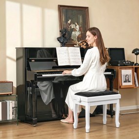 Banco de piano 61,5 L x 33 P x 45-56 A cm ajustável em altura de 45 a 56 cm, banco de teclado, assento almofadado em veludo, branco