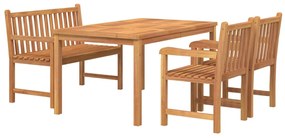 4 pcs conjunto de jantar p/ jardim madeira de teca maciça