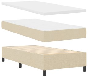 Cama Box Spring com Colchão e Banco Creme 90x200 cm Tecido