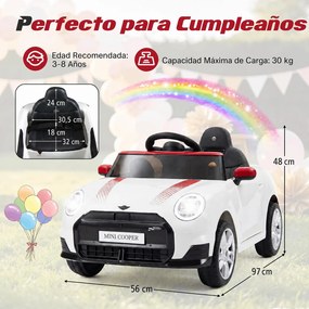 Carrinho Elétrico Infantil 12V para crianças 3-6 anos, 97 x 55 x 48 cm, Dois Modos de Condução, Branco