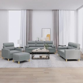 4 pcs conjunto de sofás com almofadas tecido cinzento-claro