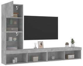 vidaXL 4 pcs móveis parede p/ TV c/ LEDs deriv. madeira cinza cimento