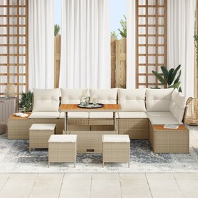 Conjunto de Sofá de Jardim vidaXL de 10 peças com Almofadas Bege Ratta