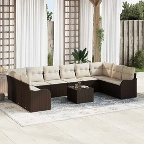 Conjunto de Sofá de Jardim vidaXL 10 Peças com Almofadas Cinza Poliratan