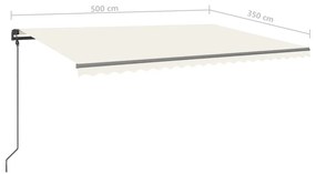 Toldo retrátil manual com luzes LED 5x3,5 m cor creme