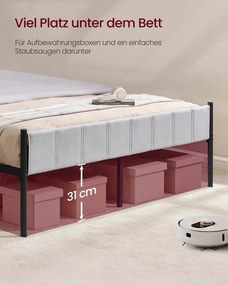 Estrutura de cama de casal 207 x 161,5 x 104 cm (COLHÃO NÃO INCLUIDO) com base em aço cinzento