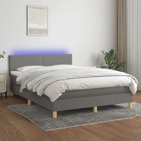 Cama box spring c/ colchão e LED 140x200 cm tecido cinza-escuro