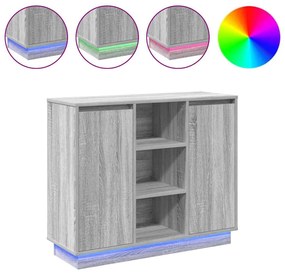 Sideboard com LED Cinza Sonoma 90x32x75 cm Madeira de Engenharia