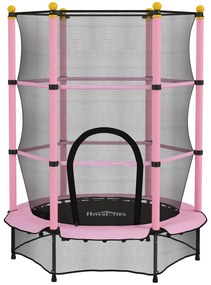 HOMCOM Trampolim Criança com Rede de Segurança e Estrutura de Aço para Interiores e Exteriores Carga 50kg Ø140x190 cm Rosa | Aosom Portugal