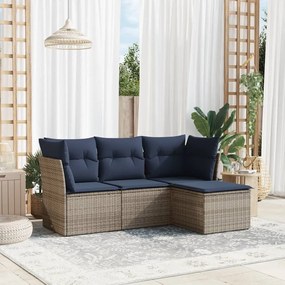 vidaXL 4 pcs conjunto sofás p/ jardim c/ almofadões vime PE cinzento