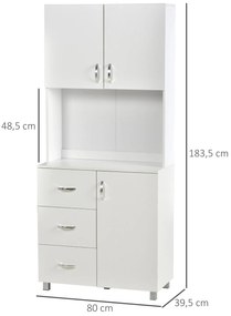 HOMCOM Armário de Armazenamento de Cozinha Armário Alto com 3 Gavetas 3 Portas e Prateleiras Interiores Ajustáveis móvel Auxiliar para Sala de Jantar Sala de Estar 80x39,5x183,5cm Branco