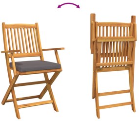 Cadeiras de Jardim Dobráveis vidaXL com Almofada Cinza 4pcs de Madeira