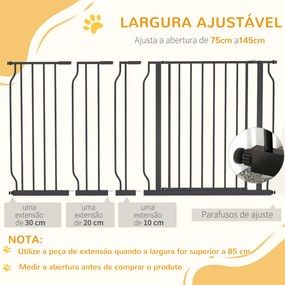 Barreira de Segurança para Cães com 3 Extensões Montagem a Pressão Duplo Bloqueio 75-145x76 cm Preto