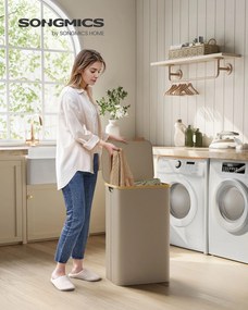 Cesto para roupa suja 90 litros com saco removível, castanho-camelo