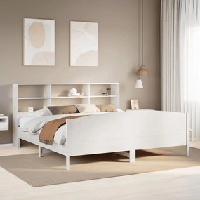 Cama com estante sem colchão 200x200 cm pinho maciço branco