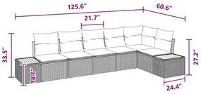 Conjunto de 6 Peças de Sofá de Jardim com Almofadas Preto Rattan Polie