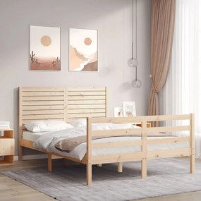 3194996 vidaXL Estrutura de cama de casal c/ cabeceira madeira maciça