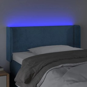 Cabeceira cama c/ luzes LED veludo 103x16x78/88 cm azul-escuro