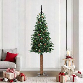 vidaXL Árvore de Natal Slim com 300 LEDs com suporte Verde 210 cm
