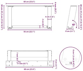 Pés para mesa de centro em formato de U, 2 peças, branco, 60x(30-31) c