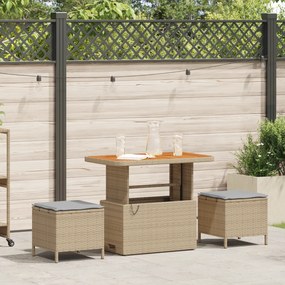 Conjunto de Jantar Jardim 3 Peças com Almofadas Bege em Rattan Sintético e Acácia