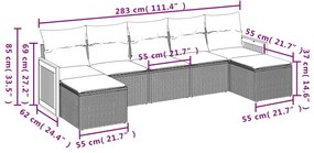 7 pcs conjunto de sofás p/ jardim c/ almofadões vime PE preto