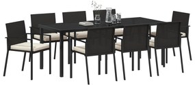 Conjunto de Jantar de Jardim 9 Peças Preto Rattan Sintético