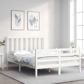Estrutura de cama de casal com cabeceira madeira maciça branco