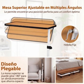 Mesa Auxiliar de Sofá em Forma de C, 80,5 x 40,5 x 73-94 cm, Altura Ajustável em 9 Níveis, Natural+Branco