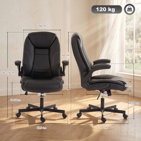 Cadeira de escritório ergonómica, com braços rebatíveis, altura ajustável, função de balanço, preta