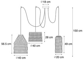 Candeeiro suspenso inteligente para exterior em rattan 3 luzes incluindo LED - Calamus Rústico