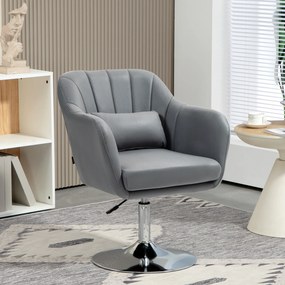 Poltrona de sala com almofadas lombares, altura ajustável, giratória a 360°, com base em metal cinzento escuro