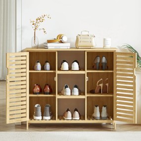 Sapateira de Bambu em Ripas com Prateleiras e Compartimentos Abertos para 9 Pares de Sapatos 100x33x86 cm Madeira