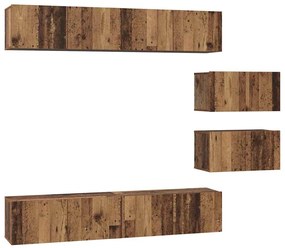 Conjunto de Estantes para TV 6 pcs Madeira antiga Médio