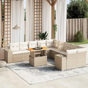 11 pcs conjunto sofás de jardim c/ almofadões vime PE bege