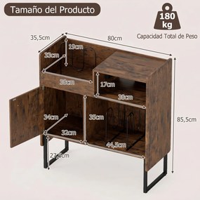 Móvel para Gira-Discos, 80 x 35,5 x 85,5 cm, Estação de Carregamento Integrada, Castanho