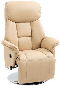 HOMCOM Cadeirão Reclinável Giratório Apoio para Os Pés Ajustável Braços Base de Aço Cromado Revestimento Sintético PU Bege | Aosom Portugal