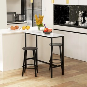 Conjunto de Mesa Alta com 2 Bancos Redondos com Estrutura de Aço Estilo Moderno para Cozinha Sala de Estar Branco e Preto