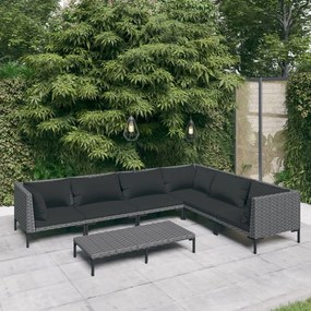 vidaXL 7 pcs conj. lounge jardim c/ almofadões vime PE cinzento-escuro