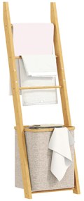 HOMCOM Estante para Casa de Banho de Bambu Toalheiro de Pé com 3 Barras e Cesto para Roupa Suja Removível de 48 L para Quarto Lavandaria 43x35x133 cm Creme e Madeira