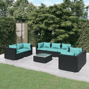 vidaXL 8 pcs conjunto lounge de jardim c/ almofadões vime PE preto