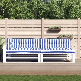 vidaXL Almofadões p/ paletes 2 pcs tecido riscas azul/branco