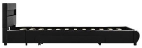 Estrutura de cama com LED 100x200 cm couro artificial preto